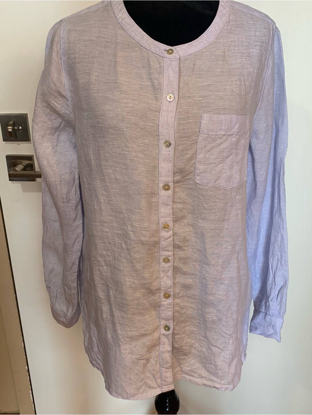 Sigrid Olsen 100% Linen Baby Blue Long-Sleeve Shirt - Casual Button Front Medium